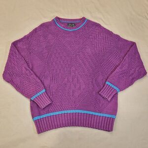 Colours Alexander Julian Mens Vtg 90s Bright Purple Sweater Cosby Biggie Knit XL